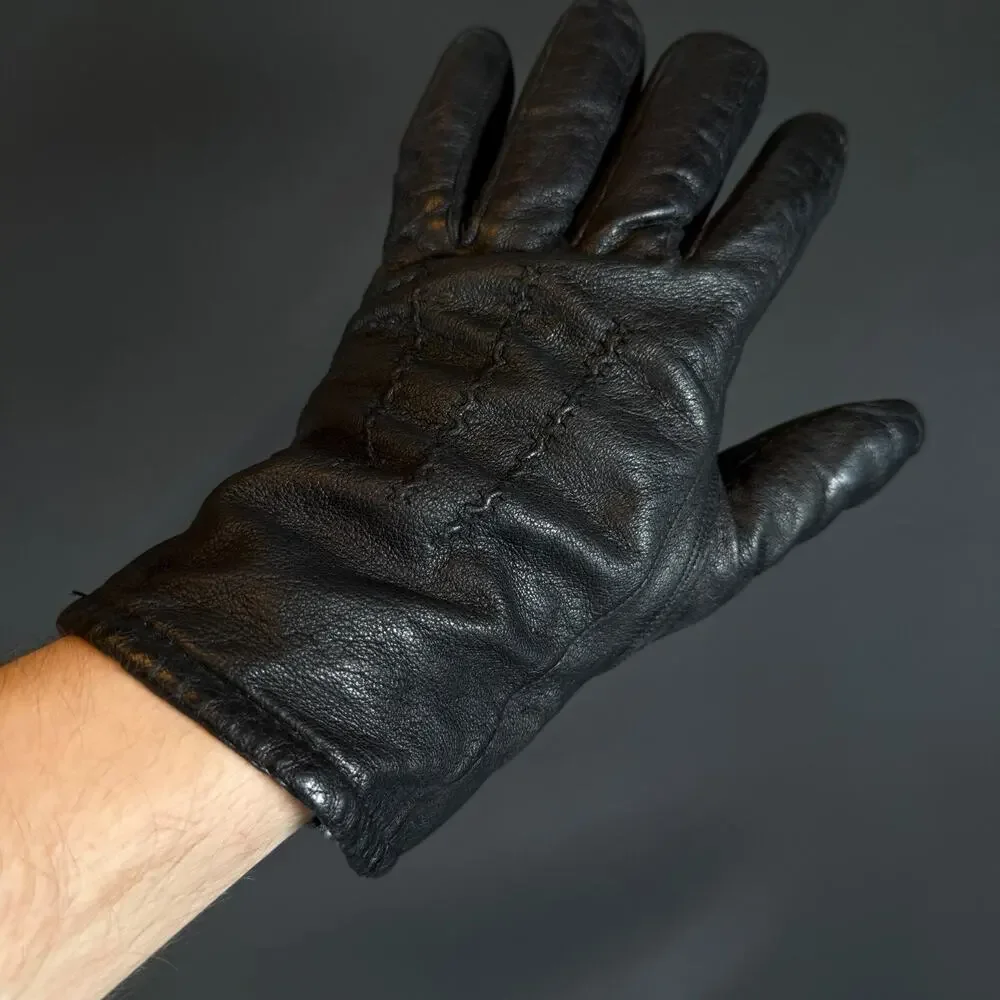 Wilsons Suede & Leather Black Gloves Size M Genuine Leather vintage